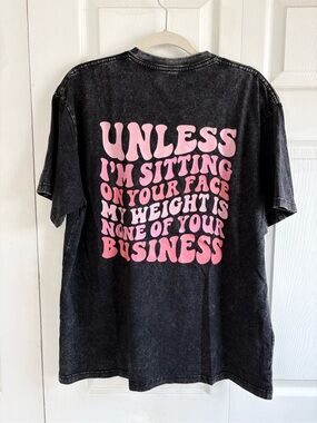 Black Acid Wash Tshirt Top M Peach My Weight Is None Of Your Business Unless